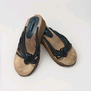 Vintage 90s Y2K Candies Wooden Chunky Strappy Sandals Womens 7 Black